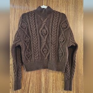 Buffalo David Bitton Dark Brown Cable Knit Sweater Fall Winter Perfect Small